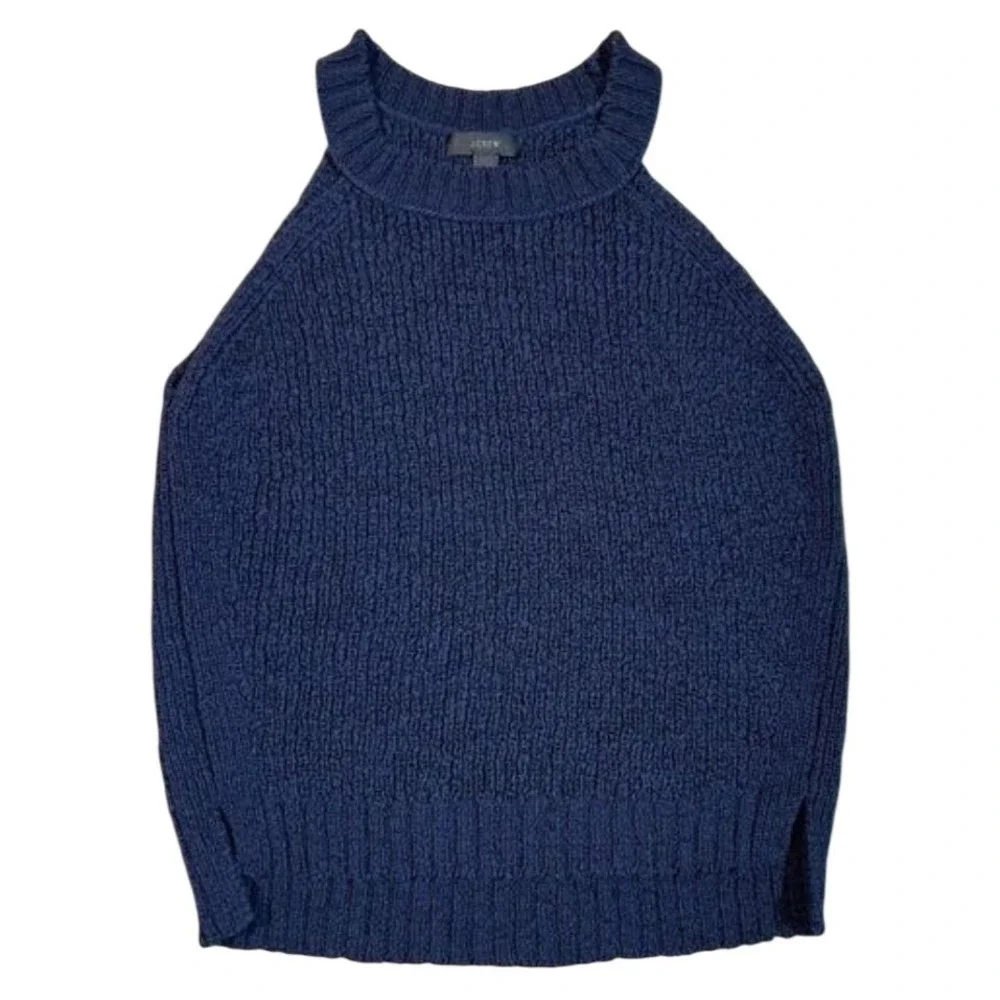 J.Crew Women's Navy Blue Cotton Sleeveless Round Neck Knit Top Size Medium‎